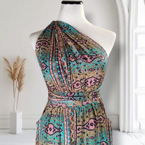 Karma Highway Multi Way Halter Wide Leg Jumpsuit OS  Boho Paisley Viscose - Picture 6 of 16